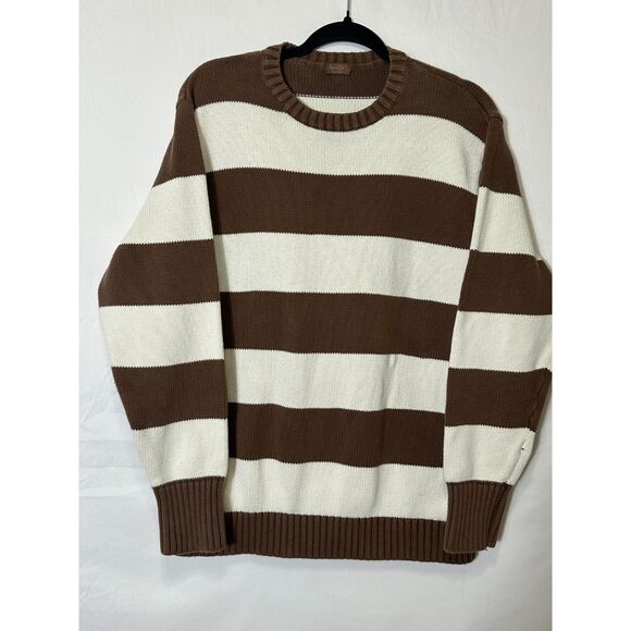 John Galt Women's Brianna Chocolate Brown and White Striped Cotton Sweater, O/S - Picture 1 of 4